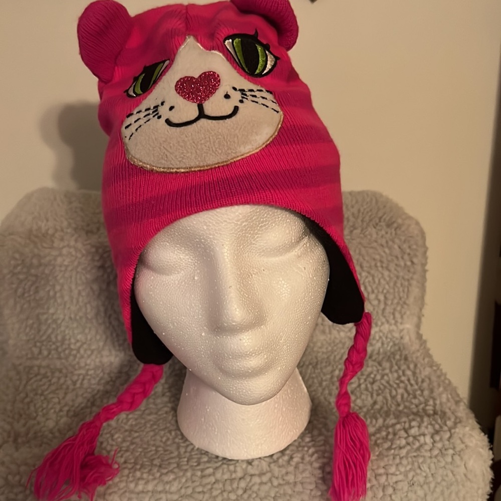 Girls Kitty Cat logo hat one size fit all color Pink